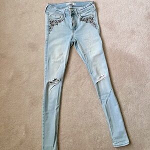 Abercrombie and Fitch Jewel Embellished Light Wash Super Skinny Jeans